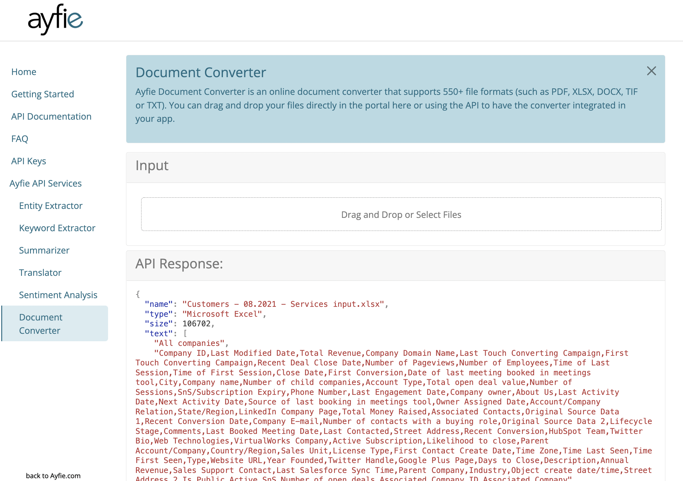 Document2Text API Screenshot