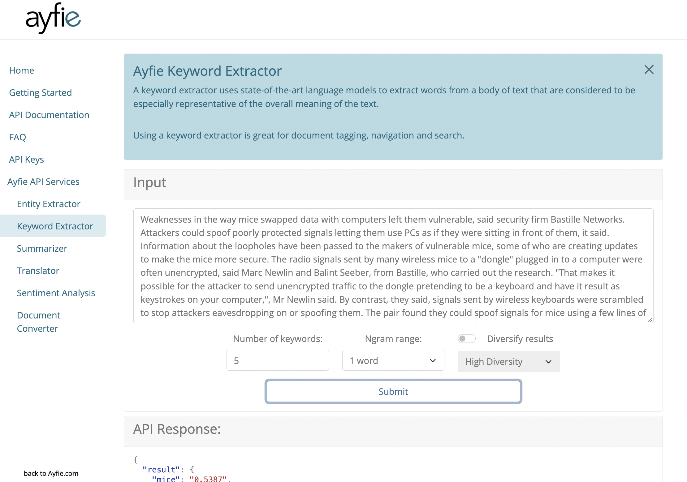 Keyword Extractor API Screenshot
