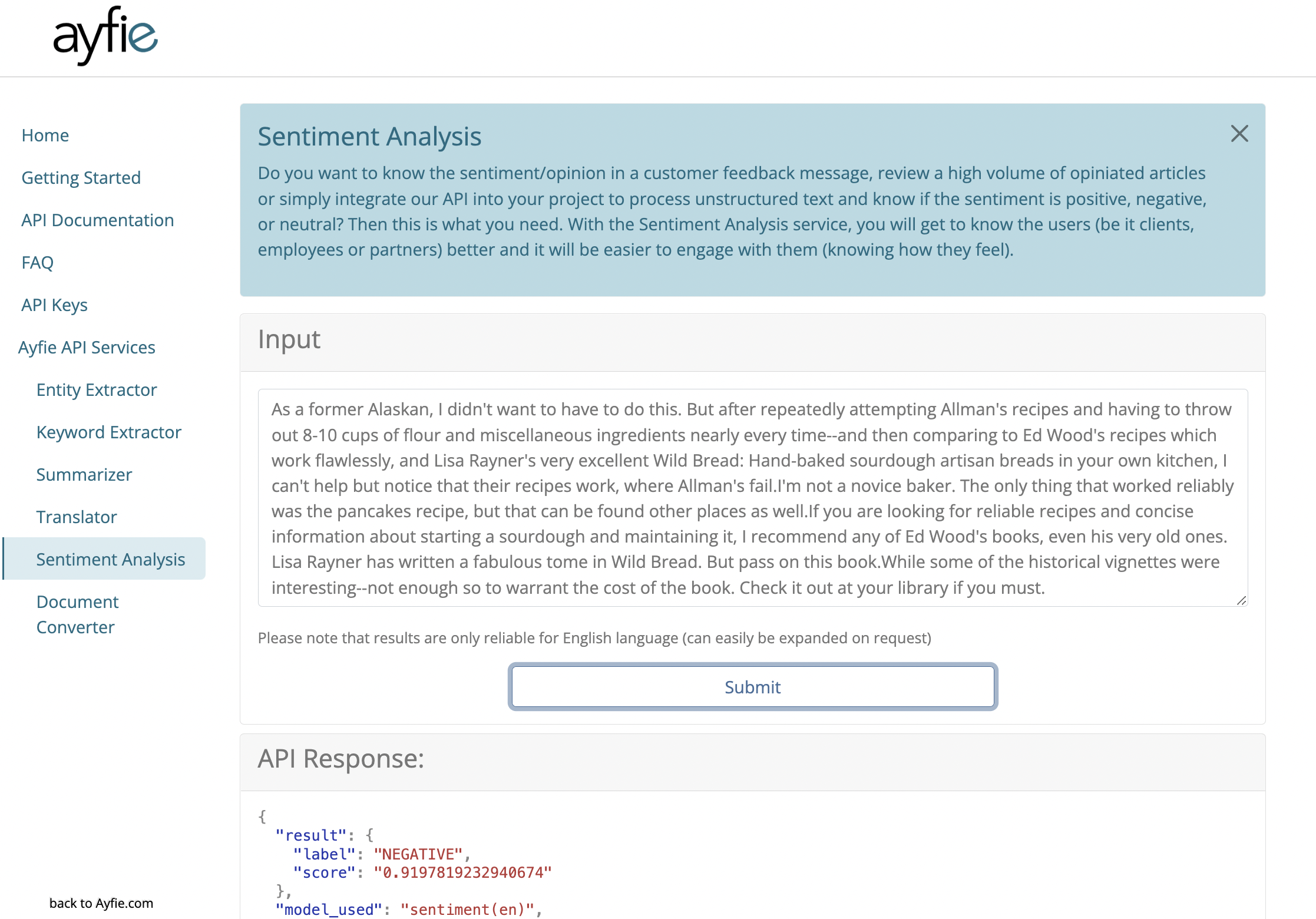 Sentiment Analysis API Screenshot