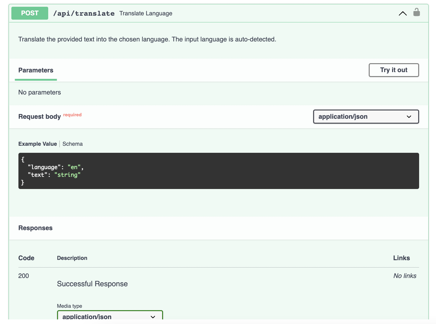 Translator API Swagger Screenshot